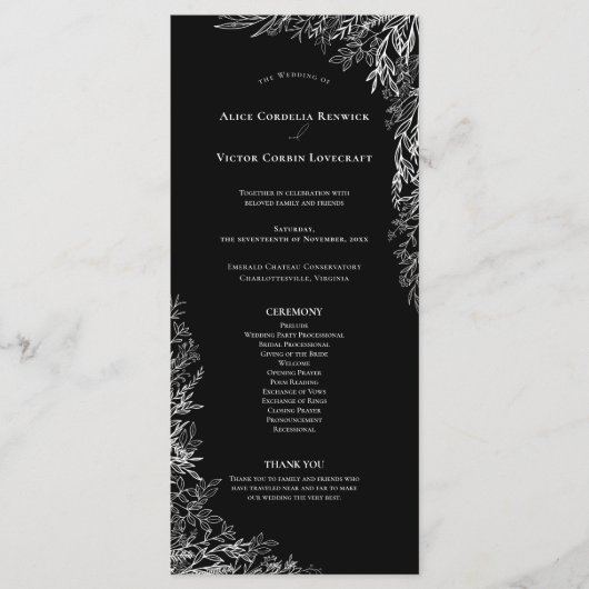 Zwart-wit groen Bruiloft Flat Programma (Voorkant)