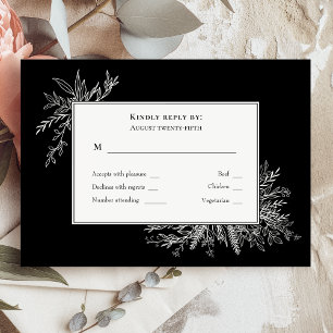 Zwart-wit groen bruiloft Monogram RSVP Kaartje