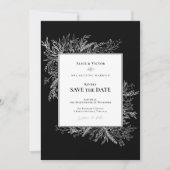 Zwart-wit groen Bruiloft Monogram Save The Date (Voorkant)