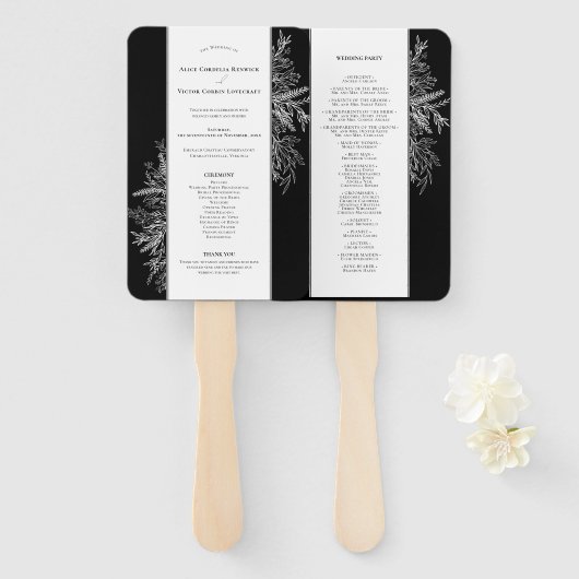 Zwart-wit groen bruiloft programma handwaaier (Voorkant en achterkant)