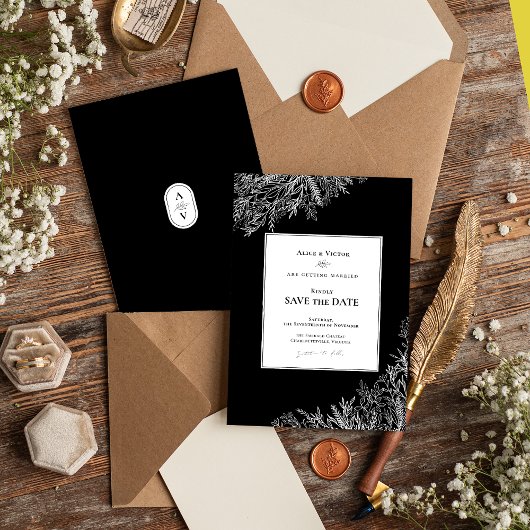 Zwart-wit groen bruiloft save the date