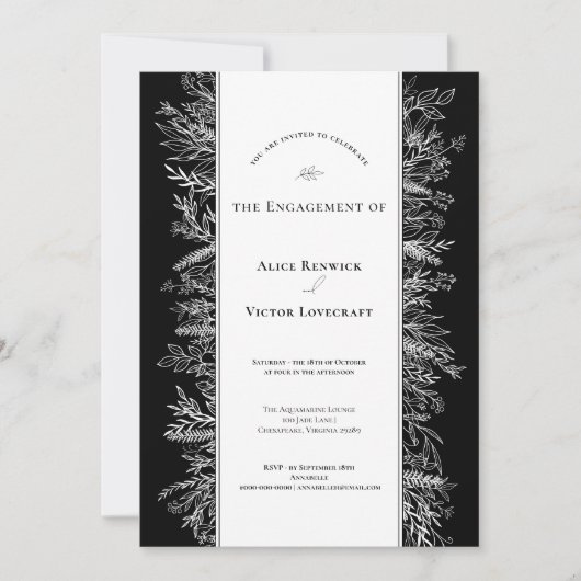 Zwart-wit groen bruiloft verlovingsfeest kaart (Voorkant)