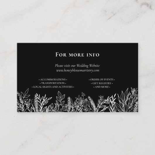 Zwart-wit groen bruiloft website informatiekaartje (Voorkant)