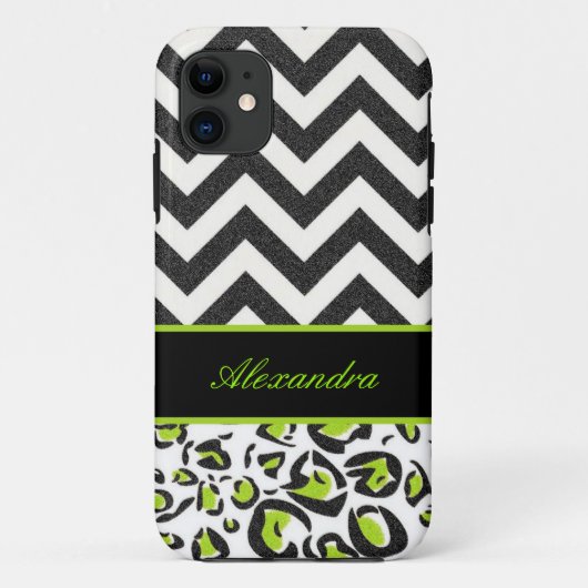 Zwart, wit, groen, Chevron, dierpatroon Case-Mate iPhone Case (Achterkant)