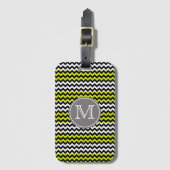 Zwart wit groen Chevron Zigzag Monogram Bagagelabel (Voorkant (verticaal))