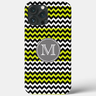 Zwart wit groen Chevron Zigzag Monogram iPhone 13 Pro Max Hoesje