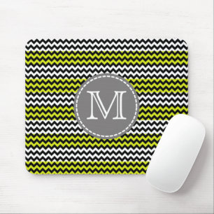 Zwart Wit Groen Chevron Zigzag Monogram Muismat
