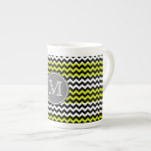 Zwart wit groen Chevron Zigzag Monogram Porselein Kop (Voorkant rechts)