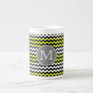Zwart wit groen Chevron Zigzag Monogram Porselein Kop
