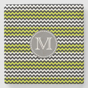 Zwart wit groen Chevron Zigzag Monogram Stenen Onderzetter