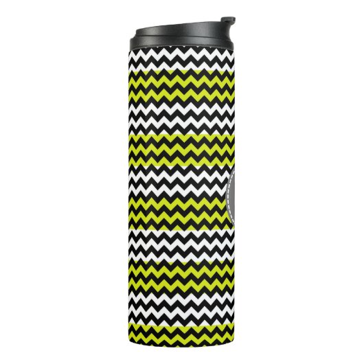 Zwart wit groen Chevron Zigzag Monogram Thermosbeker (Gedraaid links)