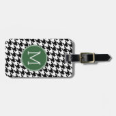 Zwart Wit Groen Houndstooth Patroon Monogram Bagagelabel (Voorkant horizontaal)