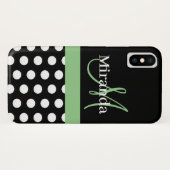 Zwart Wit Groen Monogram Script Polka Dots Case-Mate iPhone Case (Achterkant (horizontaal))