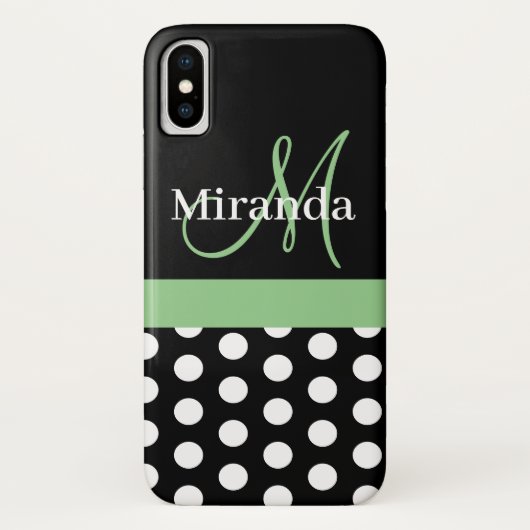 Zwart Wit Groen Monogram Script Polka Dots Case-Mate iPhone Case (Achterkant)