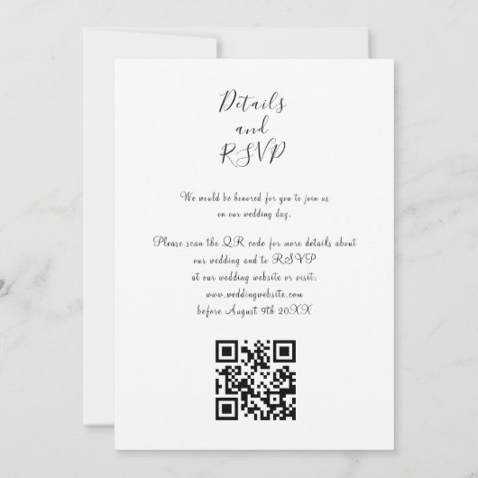 Zwart-wit groen QR code bruiloft Kaart (Achterkant)