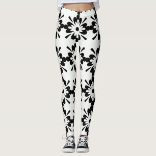 Zwart-wit groot bloemmotief leggings
