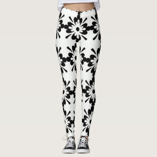 Zwart-wit groot bloemmotief leggings