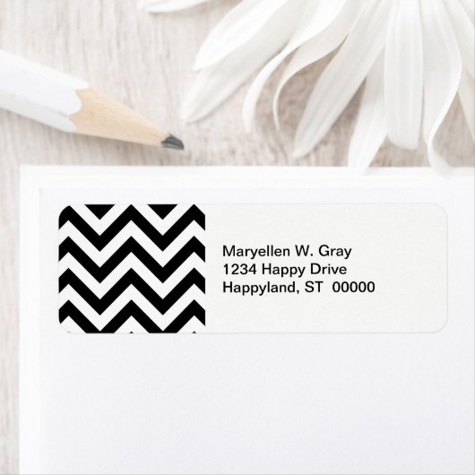 Zwart-wit groot Chevron ZigZag Pattern Etiket (Insitu)