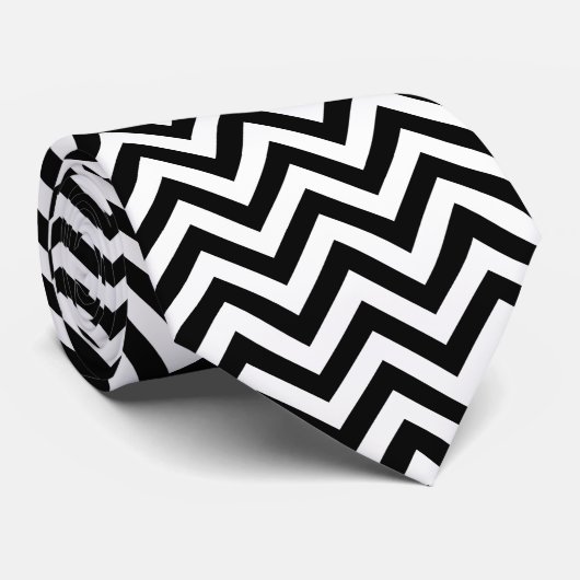 Zwart-wit groot Chevron ZigZag Pattern Stropdas (Opgerold)