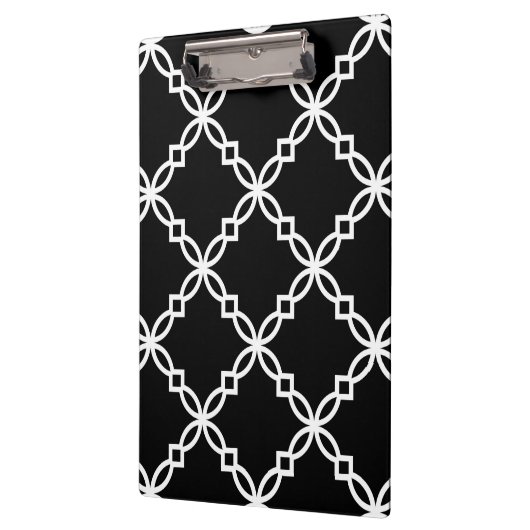 Zwart Wit Groot Fancy Quatrefoil Patroon Klembord (Links)