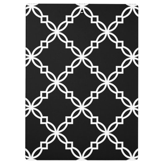 Zwart Wit Groot Fancy Quatrefoil Patroon Klembord (Achterkant)
