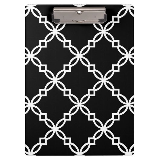 Zwart Wit Groot Fancy Quatrefoil Patroon Klembord (Voorkant)