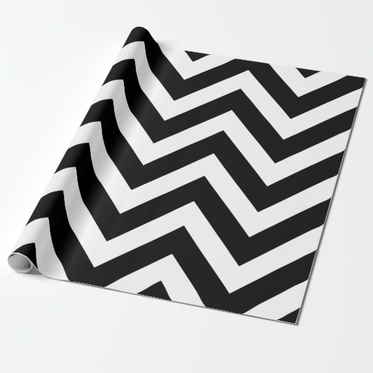 Zwart-wit Groot formaat Chevron Stripes Cadeaupapier (Uitgerold)