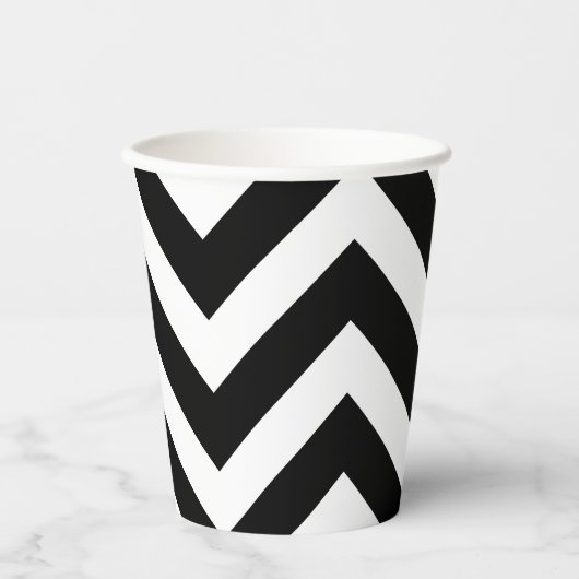 Zwart-wit Groot formaat Chevron Stripes Papieren Bekers (Voorkant)