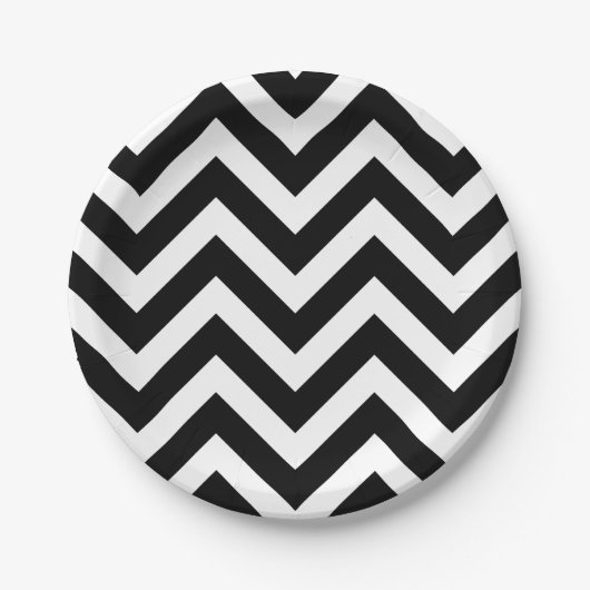 Zwart-wit Groot formaat Chevron Stripes Papieren Bordje (Voorkant)