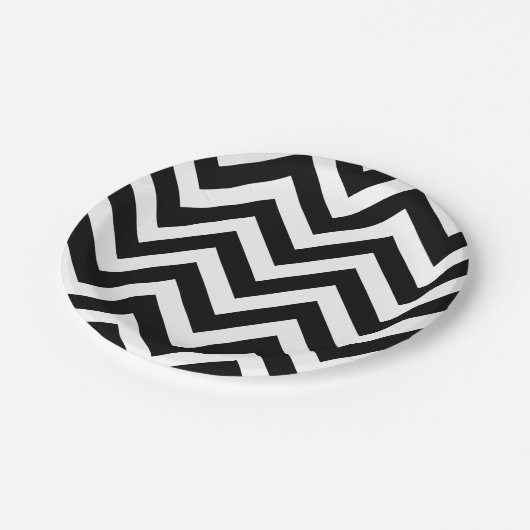 Zwart-wit Groot formaat Chevron Stripes Papieren Bordje (Gekanteld)