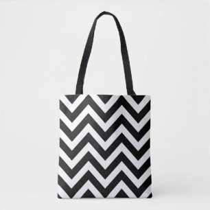 Zwart-wit groot formaat Chevron Stripes Patroon Draagtas