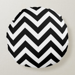 Zwart-wit Groot formaat Chevron Stripes Rond Kussen