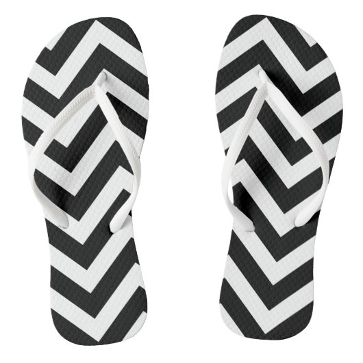 Zwart-wit Groot formaat Chevron Stripes Teenslippers (Voetbed)