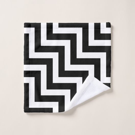 Zwart-wit Groot Grootte Diagonale Chevron Bad Handdoek (Wasdoekje)