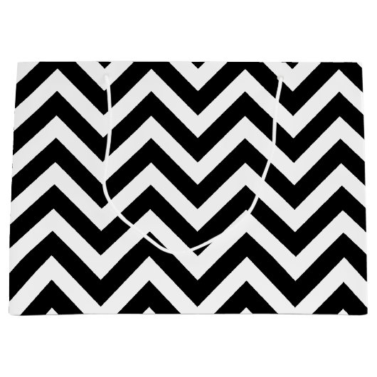 Zwart-wit Groot Grootte Horizontale Chevron Groot Cadeauzakje (Voorkant)
