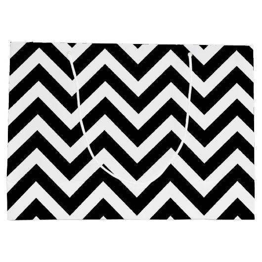 Zwart-wit Groot Grootte Horizontale Chevron Groot Cadeauzakje (Achterkant)