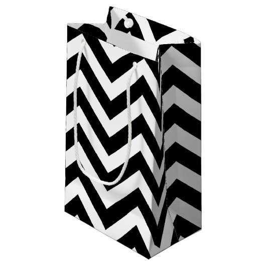Zwart-wit Groot Grootte Horizontale Chevron Klein Cadeauzakje (Voorkant Gekanteld)