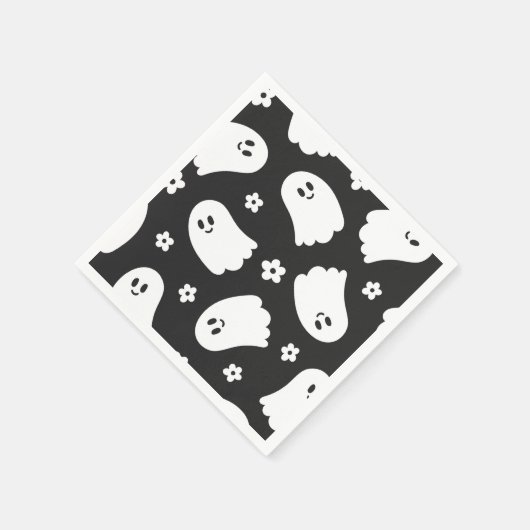 Zwart-wit Groovy Ghost en bloemen Servet (Hoek)