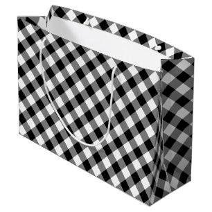 Zwart-wit Grote Grootte Diagonal Gingham Checks Groot Cadeauzakje