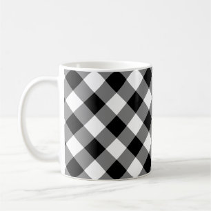 Zwart-wit Grote Grootte Diagonal Gingham Checks Koffiemok