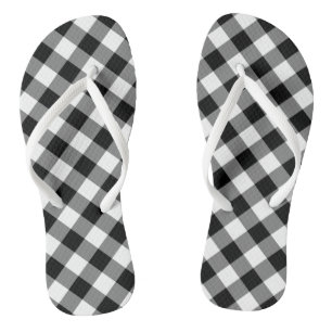 Zwart-wit Grote Grootte Diagonal Gingham Checks Teenslippers