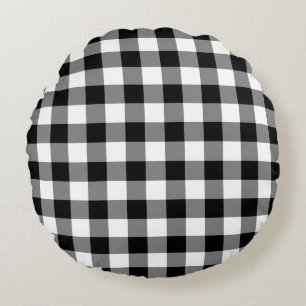 Zwart-wit Grote Grootte Gingham Checks Rond Kussen