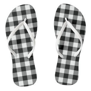 Zwart-wit Grote Grootte Gingham Checks Teenslippers