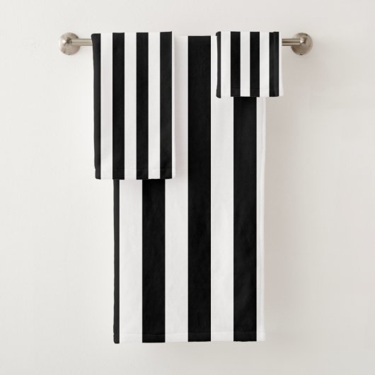 Zwart-wit Grote Grootte Verticale Strepen Bad Handdoek (Insitu)