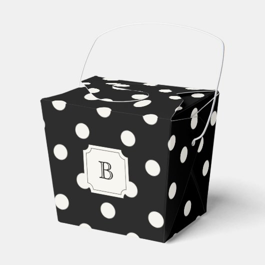 Zwart & Wit Grote Polka Dots Chique Monogram Party Bedankdoosjes (Voorkant Zijde)