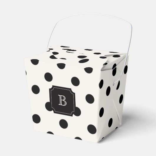 Zwart & Wit Grote Polka Dots Chique Monogram Party Bedankdoosjes (Voorkant Zijde)
