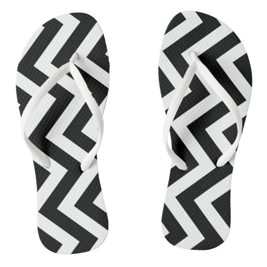 Zwart-wit Grote Verticale Chevron Stripes Teenslippers (Voetbed)