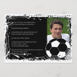 Zwart-wit Grunge Voetbal Afstuderen Kaart
