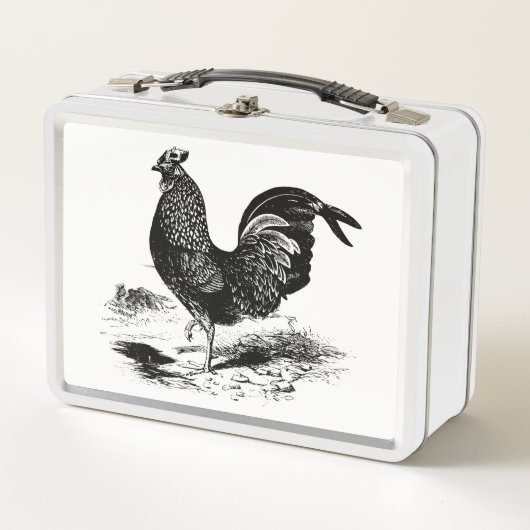  zwart wit haan lunchbox (Voorkant)