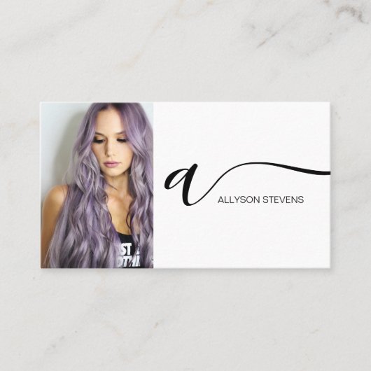 Zwart wit haarmake-up foto initiaal qr code visitekaartje (Voorkant)